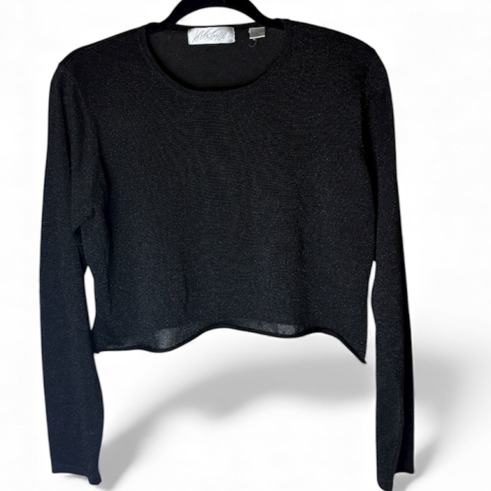 Lord & Taylor Black Sheer Sparkly Crop Top M/L